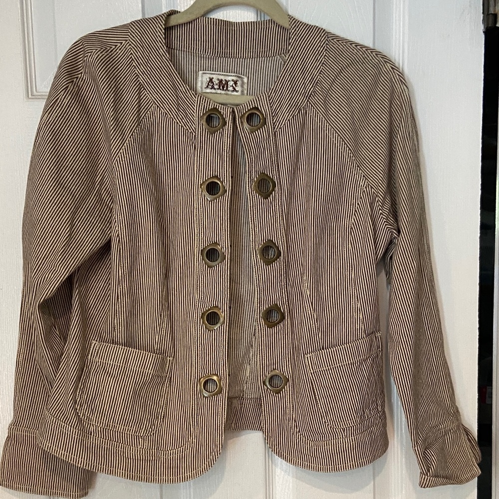 AMX Striped Brown Women's Jacket Medium Petite